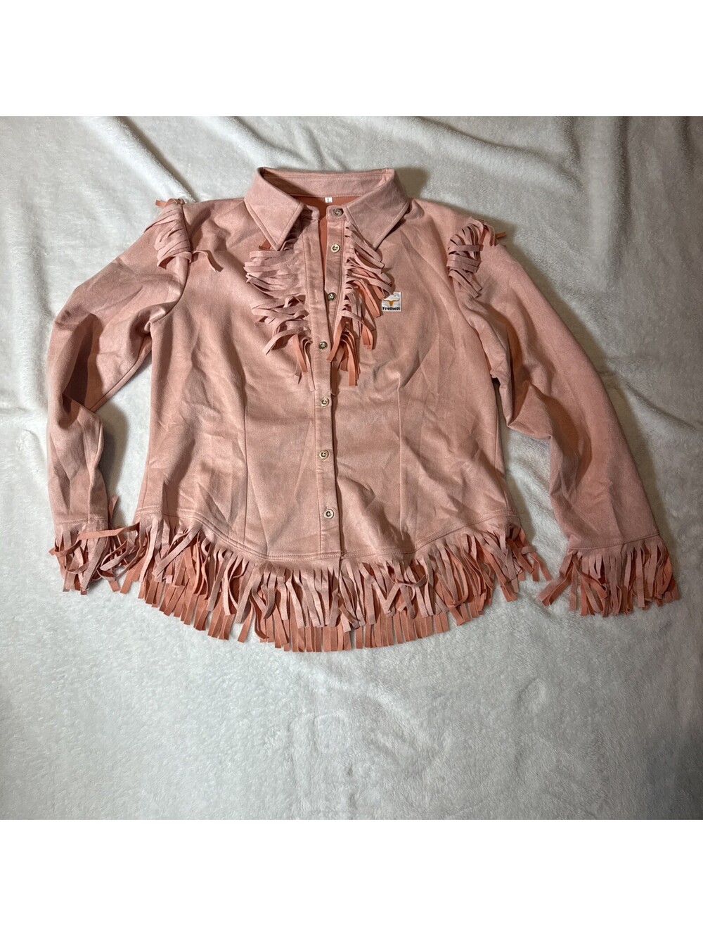 Freiheit Fringe Out Jacket Shirt sz L Pink Faux Suede (2133)